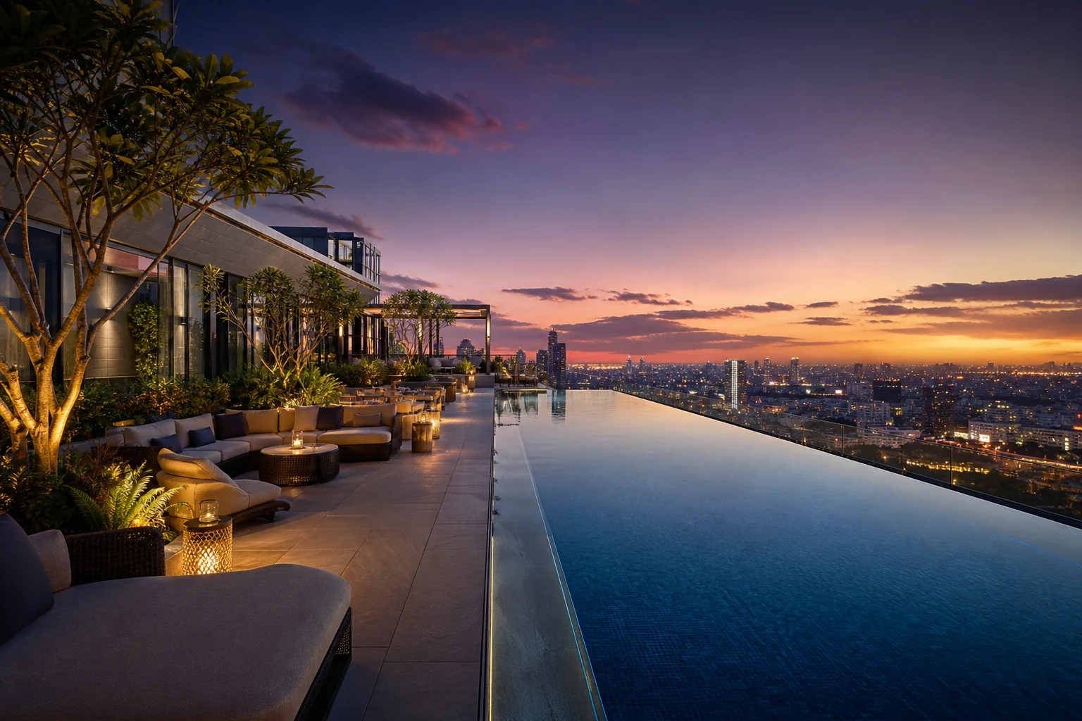Rooftop infinity pool and lounge terrace